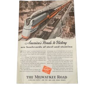 Vintage 1943 Milwaukee Road Railway Road to Victory Ad Advertisement
